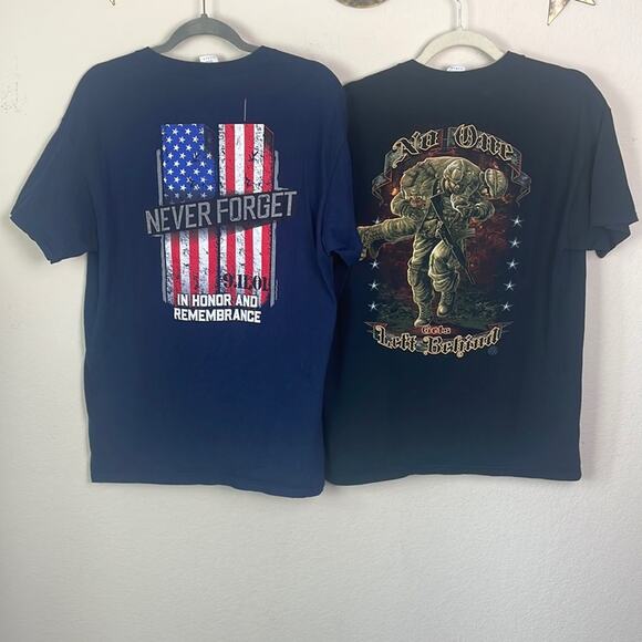 Bundle of military T-shirts-No One left behind & Never Forget 9-11-01 men’s L - Picture 1 of 16
